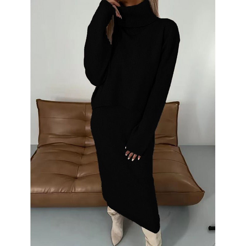 Two-Piece Set with Turtleneck Blouse & Midi Dress #VEV34969