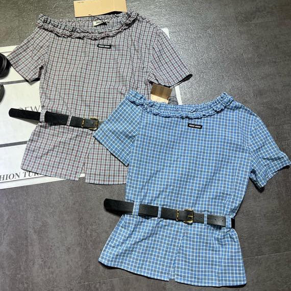 Miumiu 2026 Off-shoulder Belted Shirt Cotton